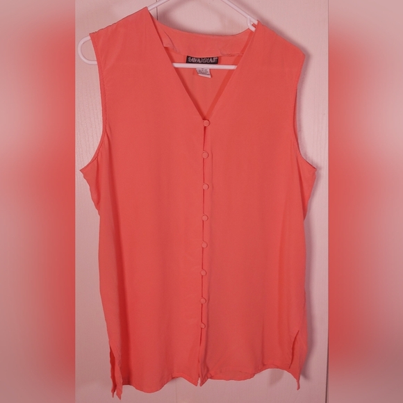 Savannah Vintage 100% Silk Blouse Size XL Button Front Sleeveless Preppy Classy - Picture 2 of 8